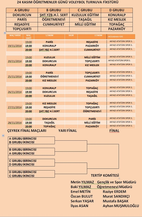 24 Kasım Öğretmenler Günü Voleybol Turnuvası Başlıyor